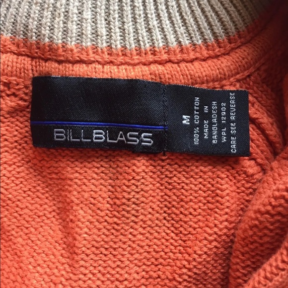 VTG Bill Blass Men Sweater Chunky Medium Orange Cotton Half Zip Long Sleeve - Picture 6 of 13